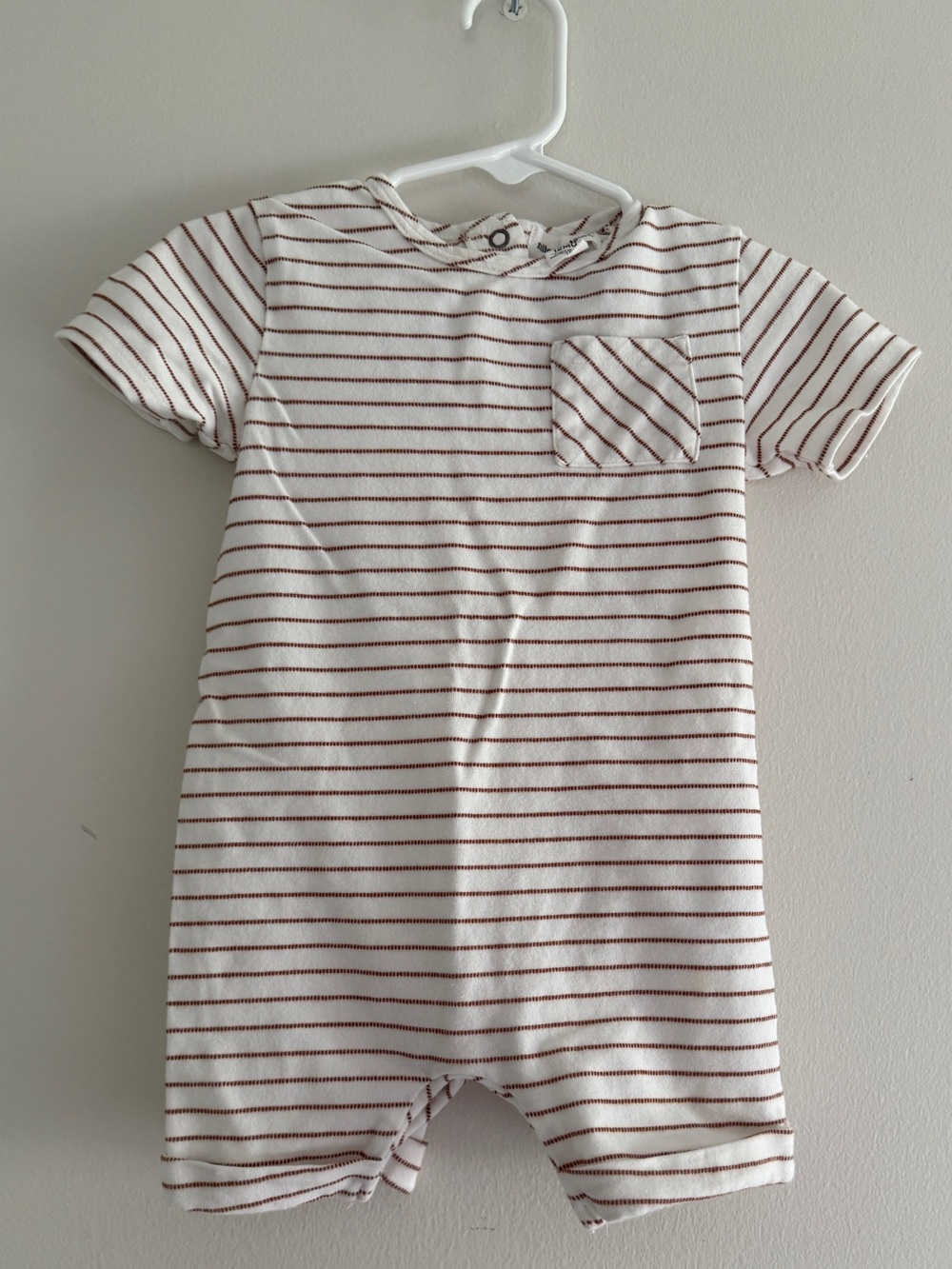 MILES THE LABEL Striped Short-Sleeve Baby One-Piece in White and Brown